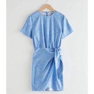& Other Stories Paris Atelier Baby Blue Polka Dot Wrap Short Sleeve Mini Dress